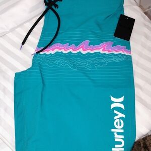 Hurley Aqua Shorts with Pink and Purple Accents Size 34